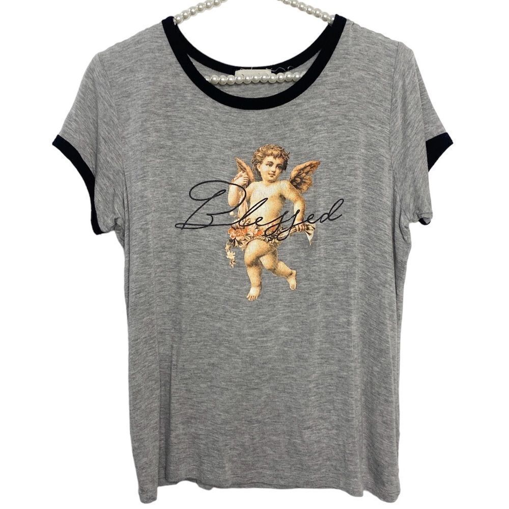 🎄Occasion Angel Blessed Short Sleeve Top Grey and Black Large